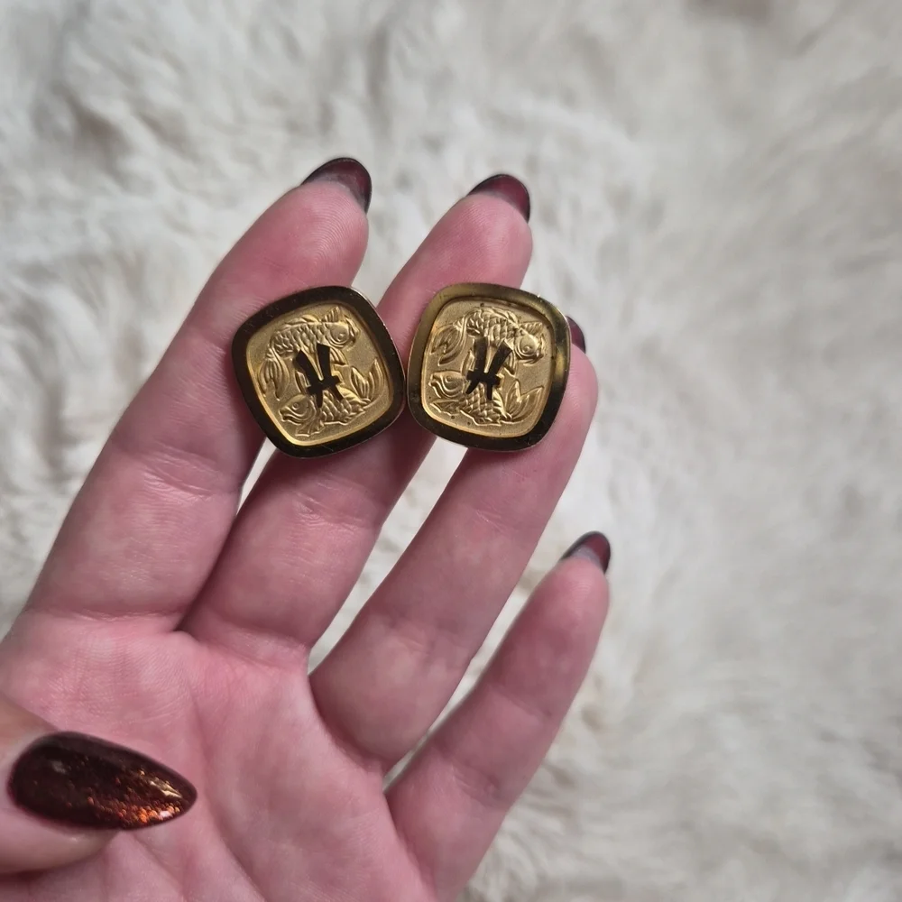 Vintage Swank Pisces Cufflinks Gold Tone Astrology Swanky Cool Dress Formal ✨️💫